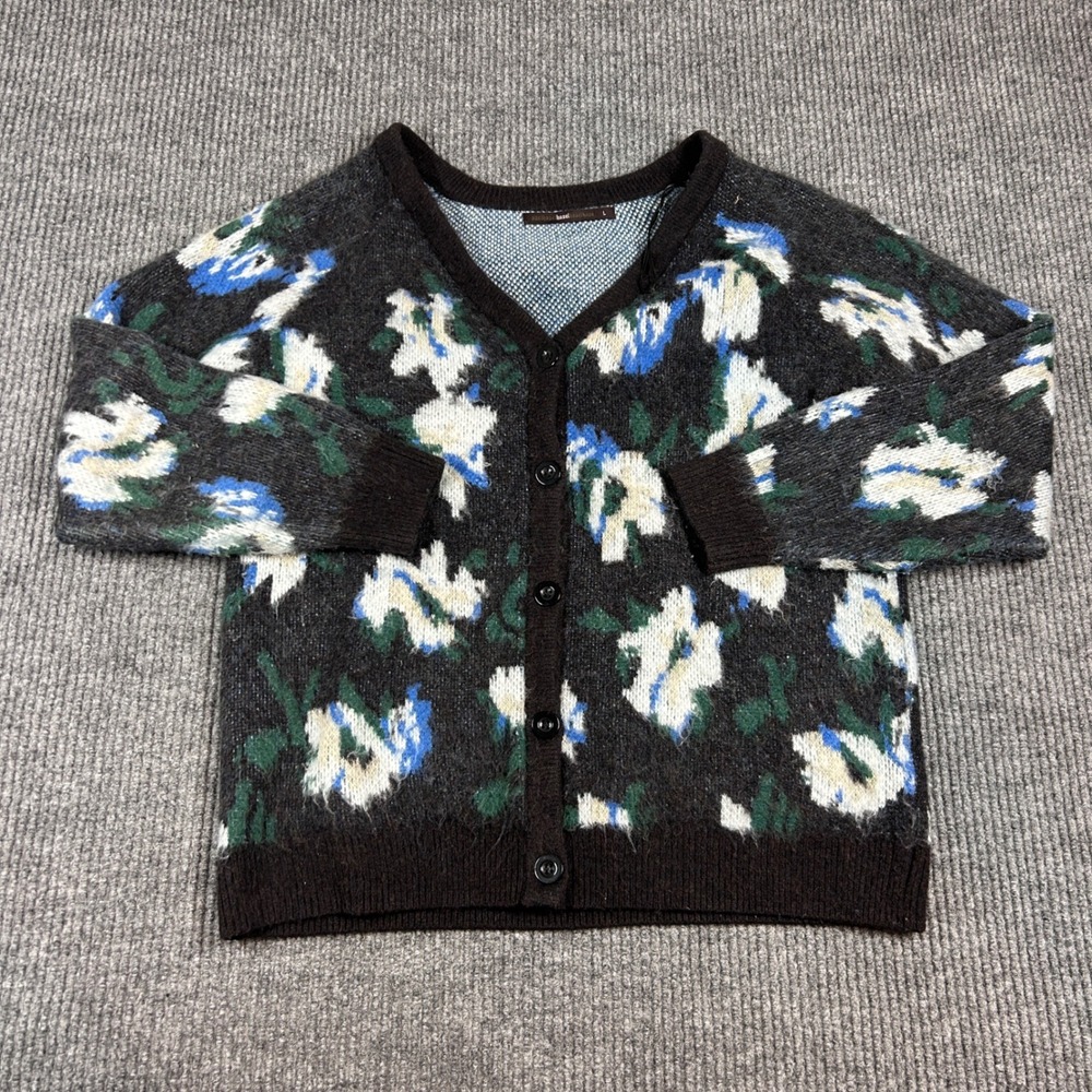 Hazel Floral Cardigan Sweater Womens Large‎ Brown Blue White Wool Blend H94970